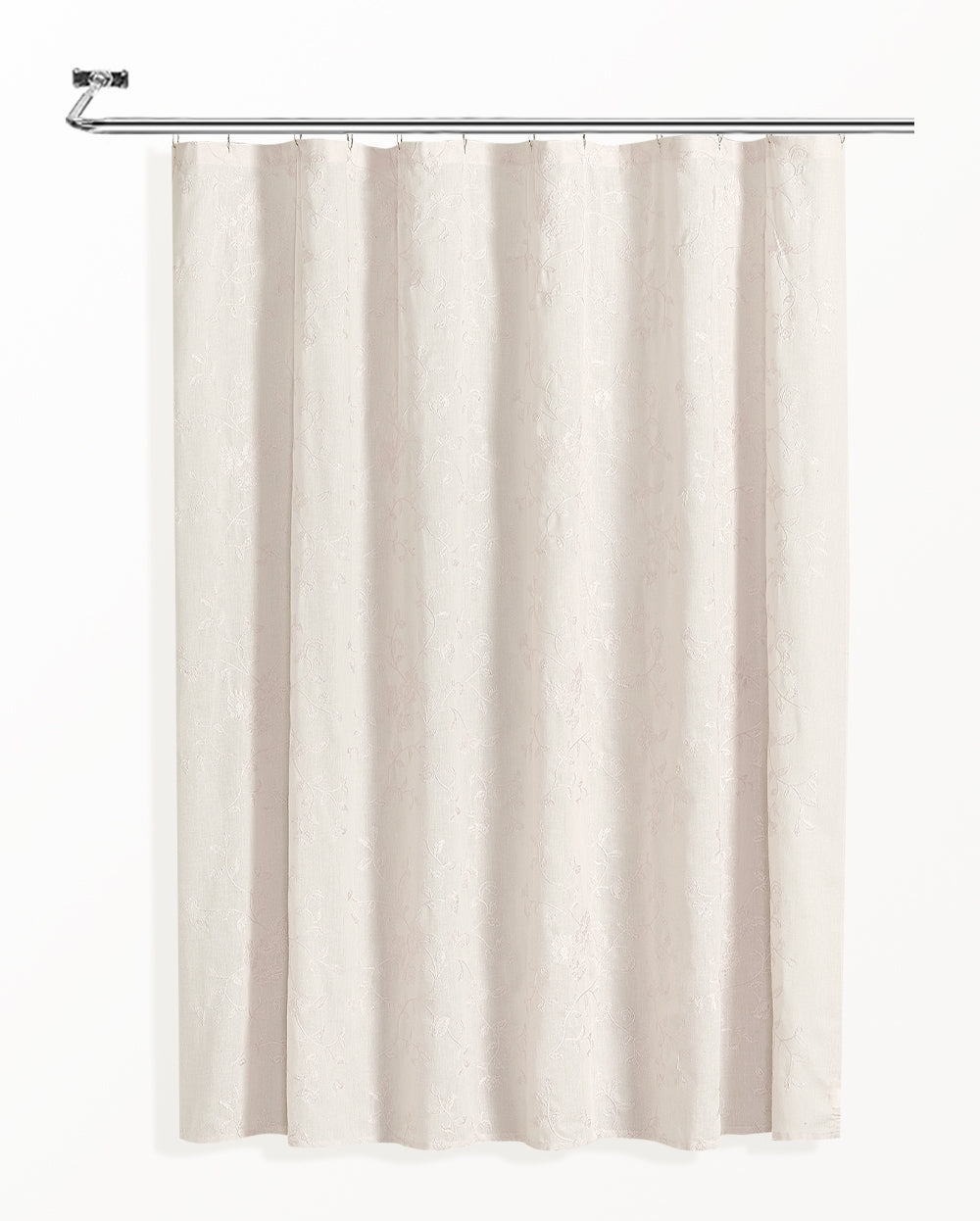 Linen Shower Curtains for Bathroom Embroidered with Crisp Flowers