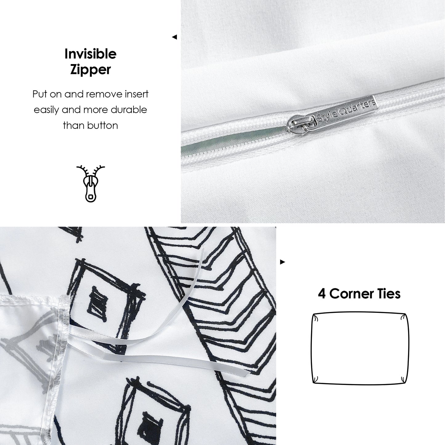 Style Quarters 3PCS Duvet Cover Sets White Duvet Cover King Size Boho Duvet Cover Includes 1 Duvet Cover + 2 Shams King Duvet Cover