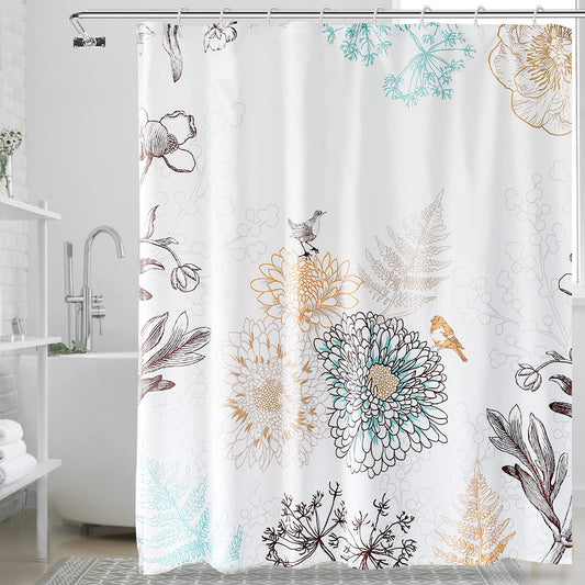 Bird Shower Curtain-White Shower Curtain Cute Shower Curtains for Bathroom Fabric Shower Curtain 72x72 Inch Shower Curtain Boho Shower Curtain Floral Shower Curtain - Style Quarters