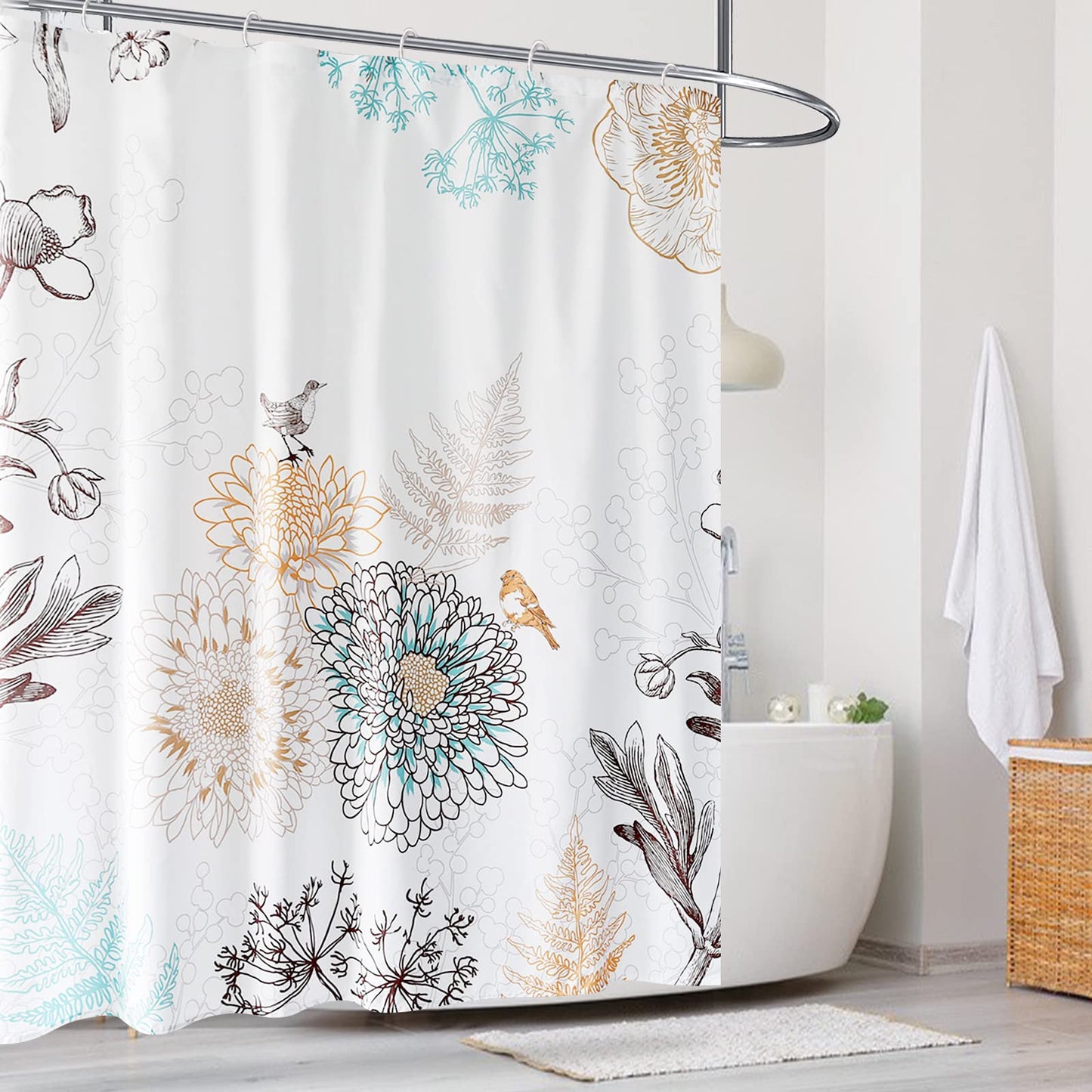 Bird Shower Curtain-White Shower Curtain Cute Shower Curtains for Bathroom Fabric Shower Curtain 72x72 Inch Shower Curtain Boho Shower Curtain Floral Shower Curtain - Style Quarters