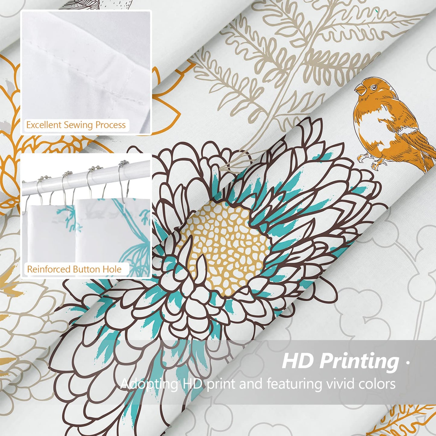Bird Shower Curtain-White Shower Curtain Cute Shower Curtains for Bathroom Fabric Shower Curtain 72x72 Inch Shower Curtain Boho Shower Curtain Floral Shower Curtain - Style Quarters