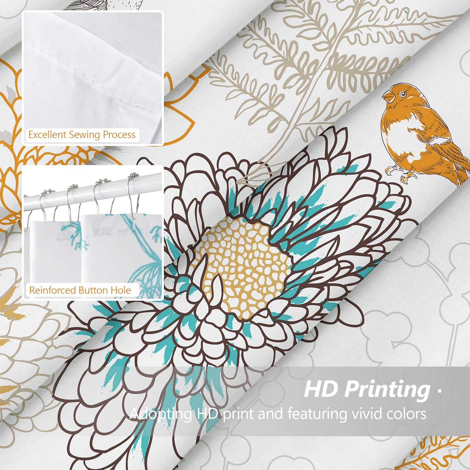 Bird Shower Curtain-White Shower Curtain Cute Shower Curtains for Bathroom Fabric Shower Curtain 72x72 Inch Shower Curtain Boho Shower Curtain Floral Shower Curtain - Style Quarters