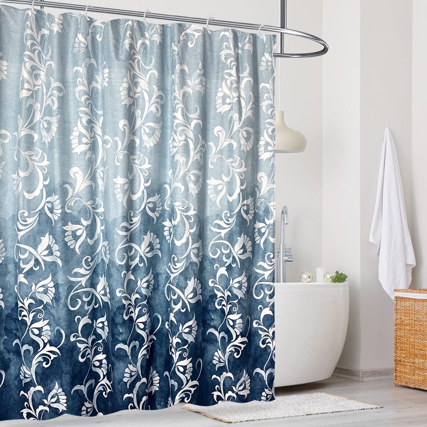 Blue Shower Curtain-White Shower Curtain Cute Shower Curtains for Bathroom Fabric Shower Curtain 72x72 Inch Shower Curtain Boho Shower Curtain Floral Shower Curtain - Style Quarters