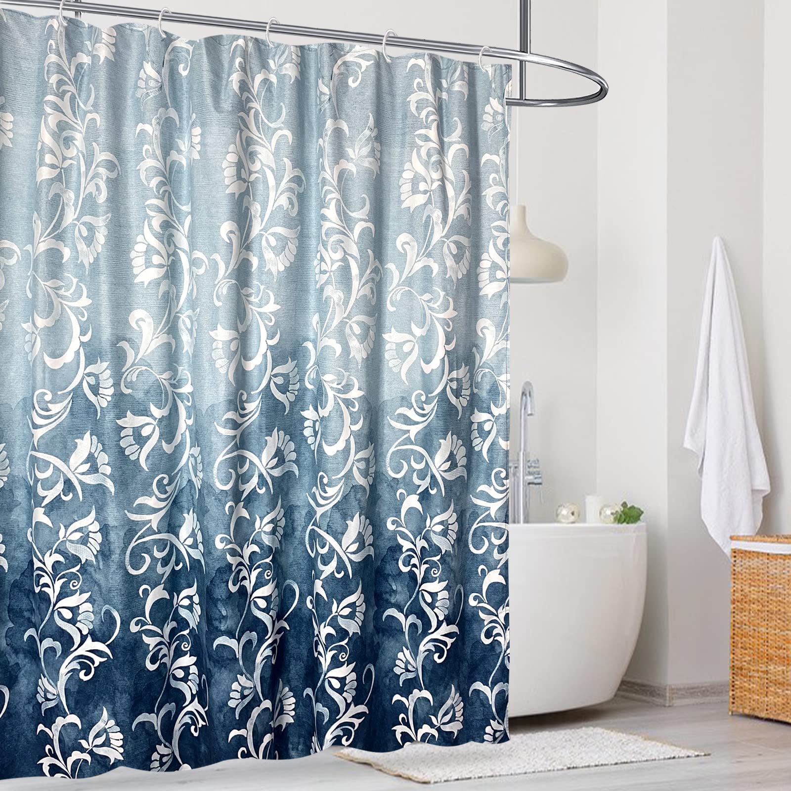 Blue Shower Curtain-White Shower Curtain Cute Shower Curtains for Bathroom Fabric Shower Curtain 72x72 Inch Shower Curtain Boho Shower Curtain Floral Shower Curtain - Style Quarters