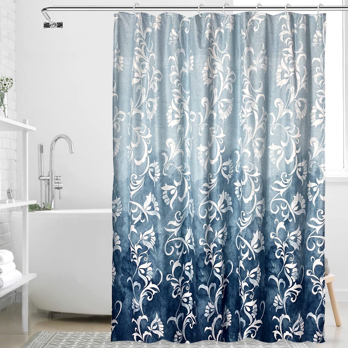Blue Shower Curtain-White Shower Curtain Cute Shower Curtains for Bathroom Fabric Shower Curtain 72x72 Inch Shower Curtain Boho Shower Curtain Floral Shower Curtain - Style Quarters