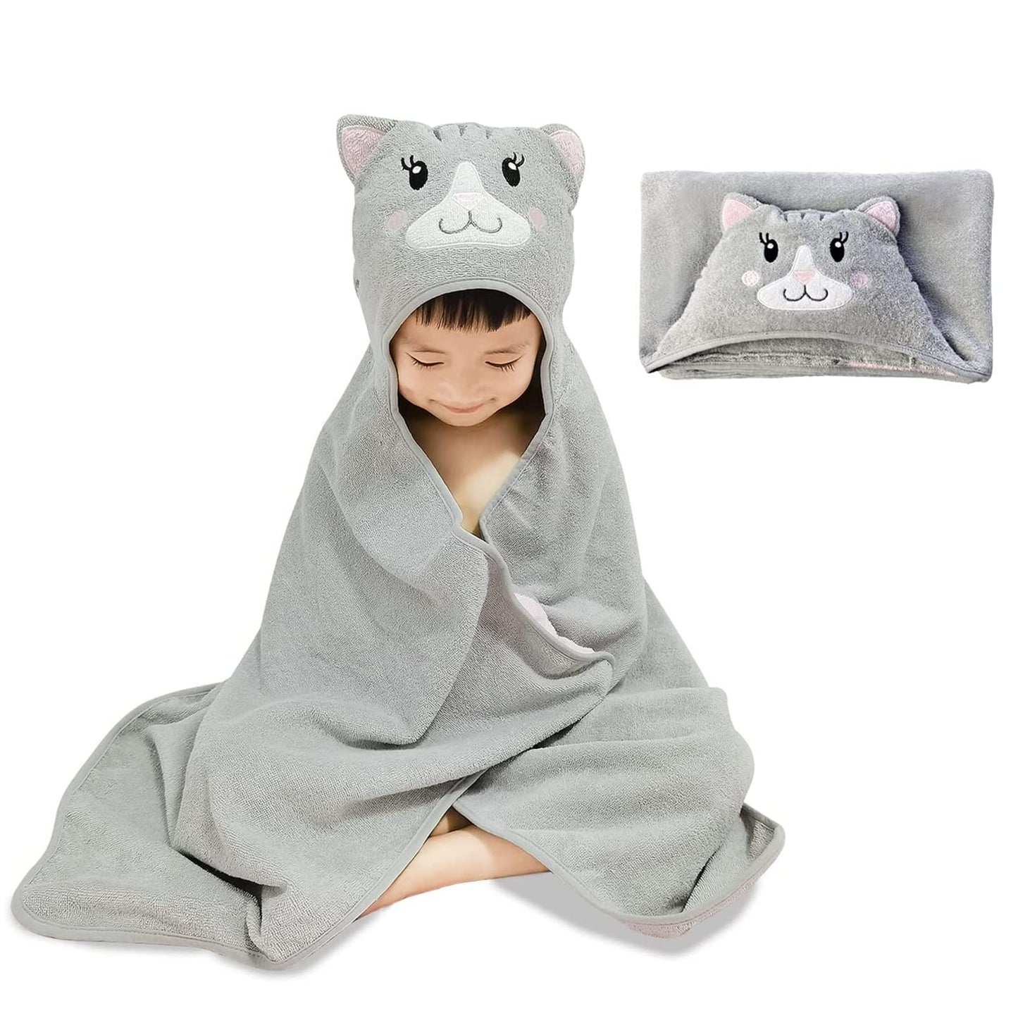 Kids Hooded Bath Towel - Cartoon Cat - Style Quarters