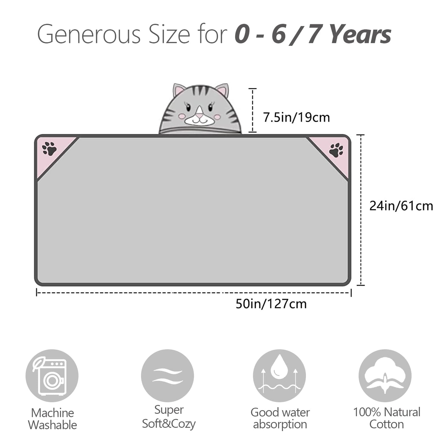 Kids Hooded Bath Towel - Cartoon Cat - Style Quarters