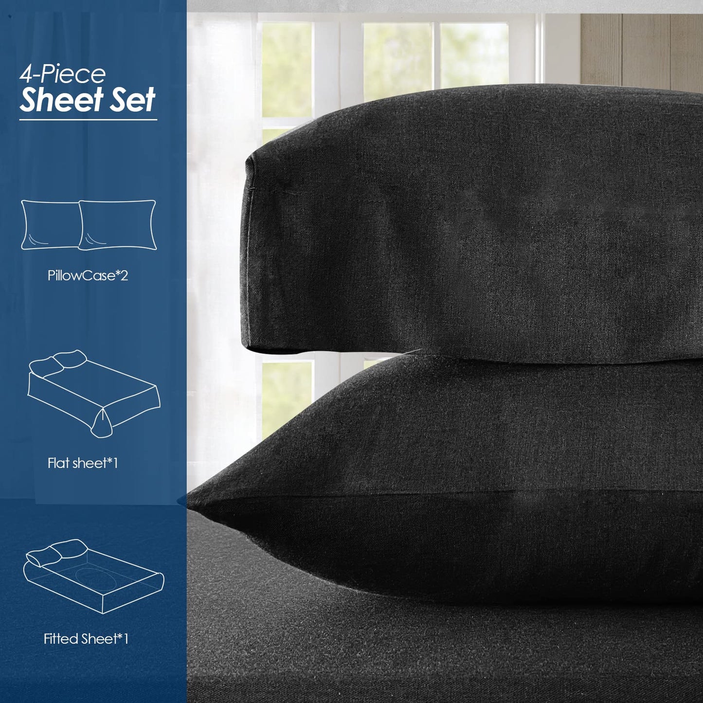 Charcoal Heather- Soft and Cozy Viscose Bamboo 4 Pcs Sheet Set