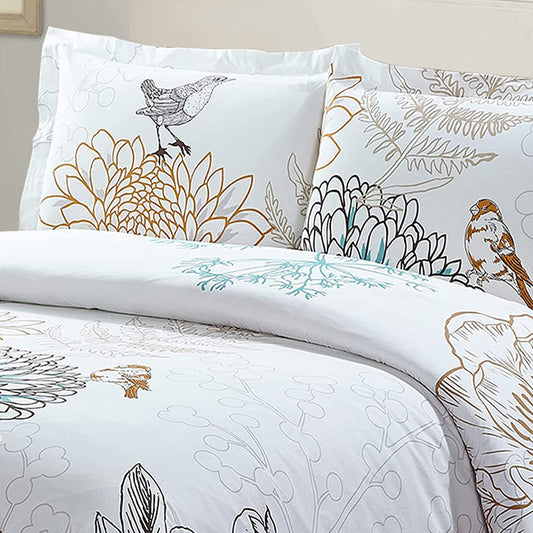 100% Cotton Percale Bird Style Duvet Cover 3 Pieces Duvet Cover -Cream - Style Quarters