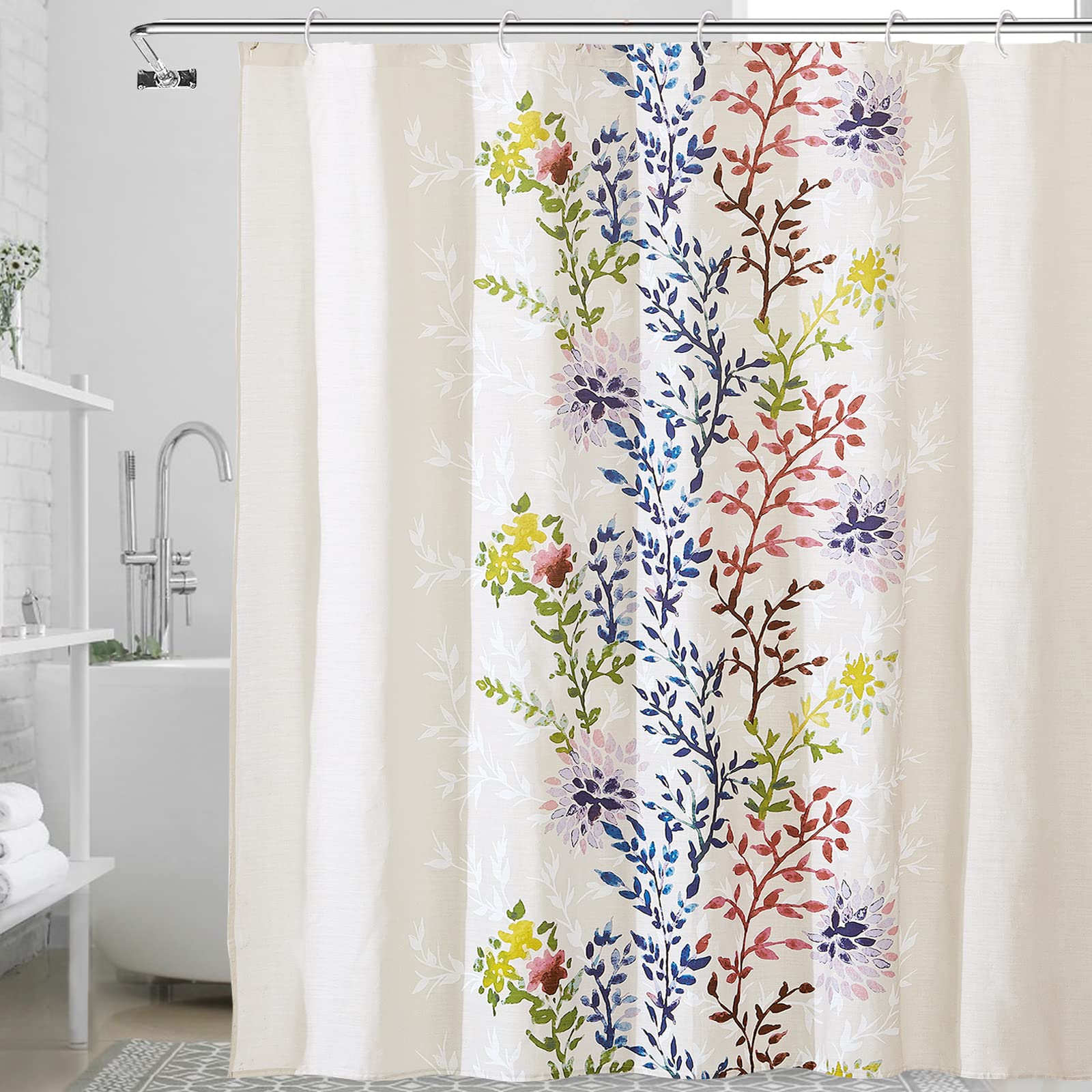 Dahlia Shower Curtain-Beige Shower Curtain with 72x72 Inch Modern Shower Curtains for Bathroom Floral Shower Curtain Fabric Shower Curtain Colorful Shower Curtain - Style Quarters