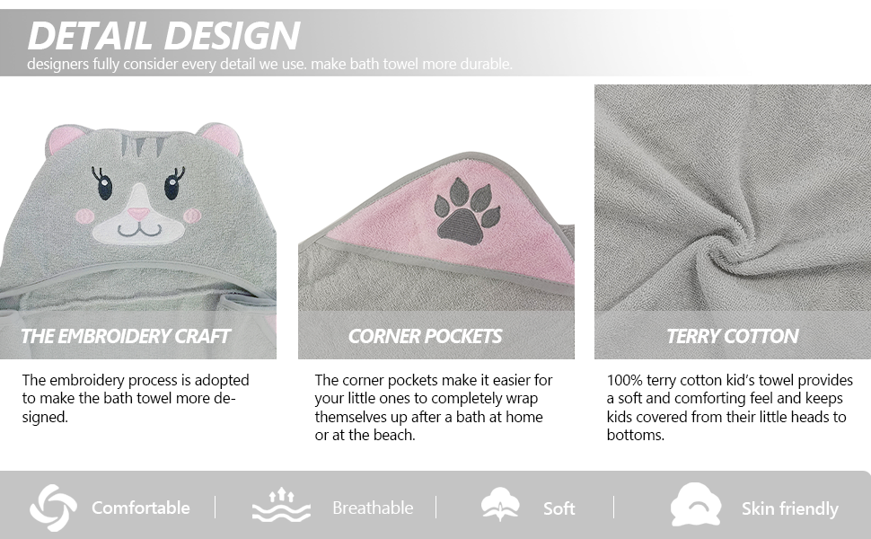 Kids Hooded Bath Towel - Cartoon Cat - Style Quarters