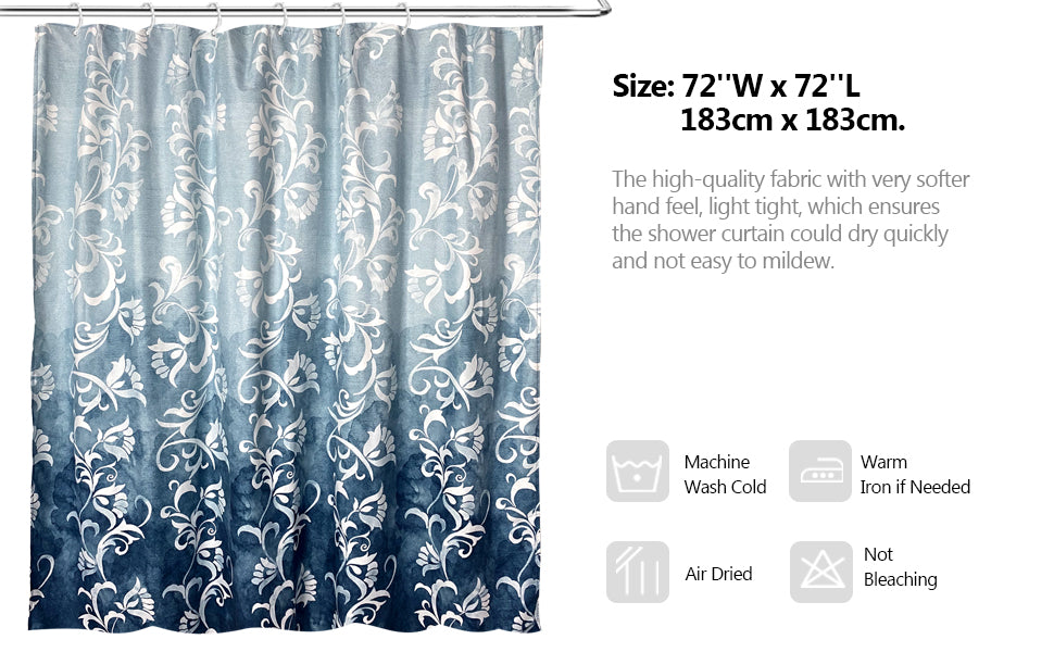 Blue Shower Curtain-White Shower Curtain Cute Shower Curtains for Bathroom Fabric Shower Curtain 72x72 Inch Shower Curtain Boho Shower Curtain Floral Shower Curtain - Style Quarters