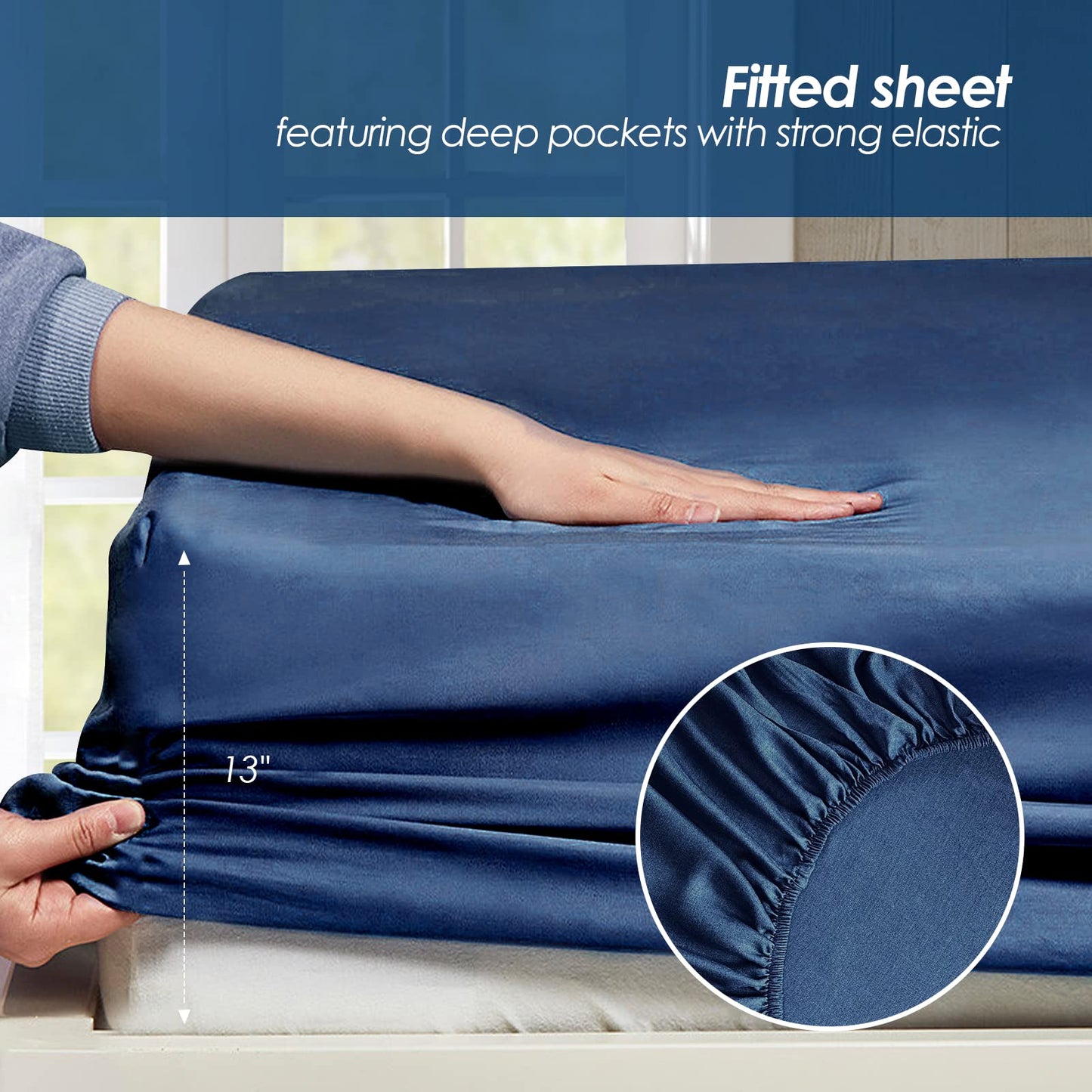 Navy Heather - Soft and Cozy Viscose Bamboo 4 Pcs Sheet Set