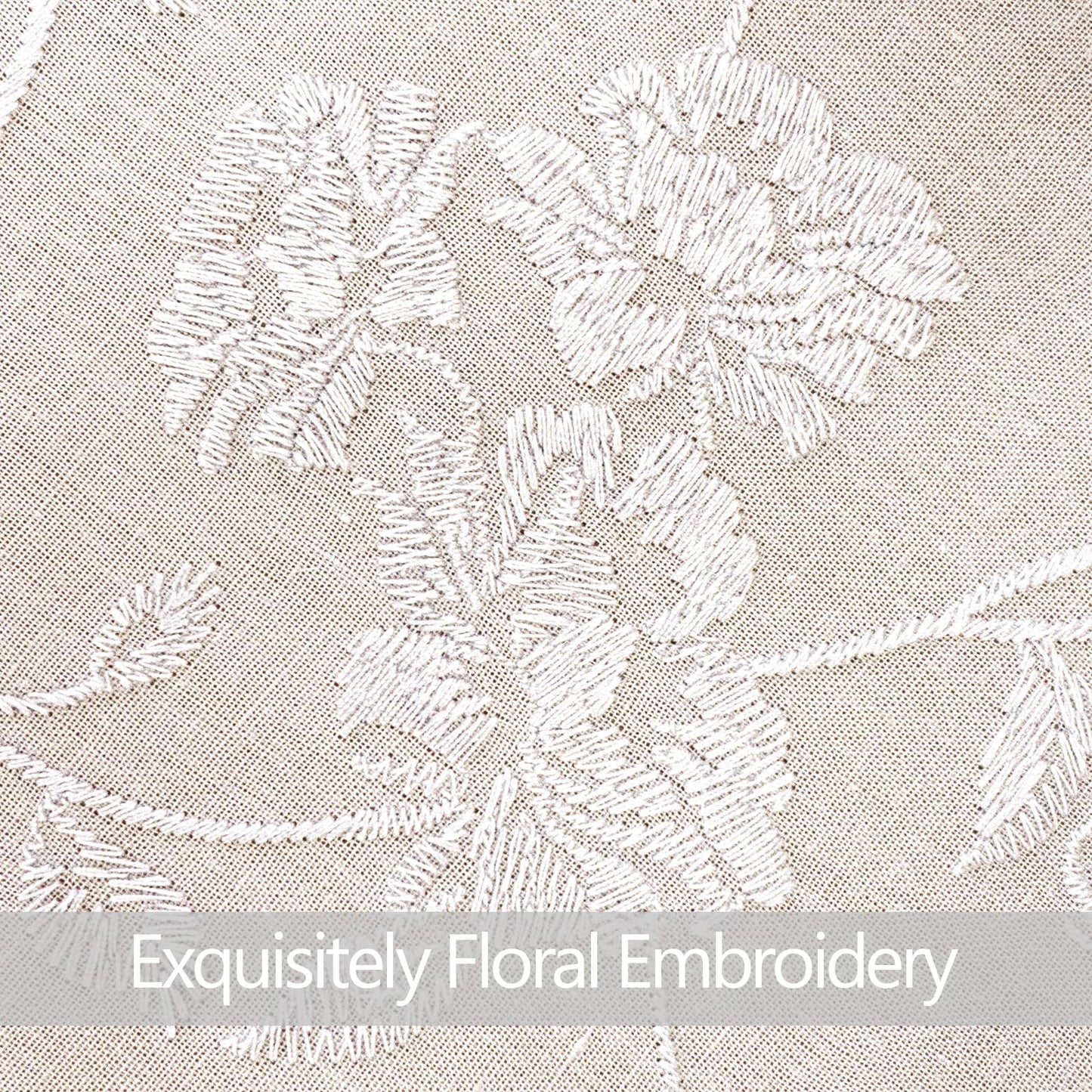 Linen Shower Curtains for Bathroom Embroidered with Crisp Flowers