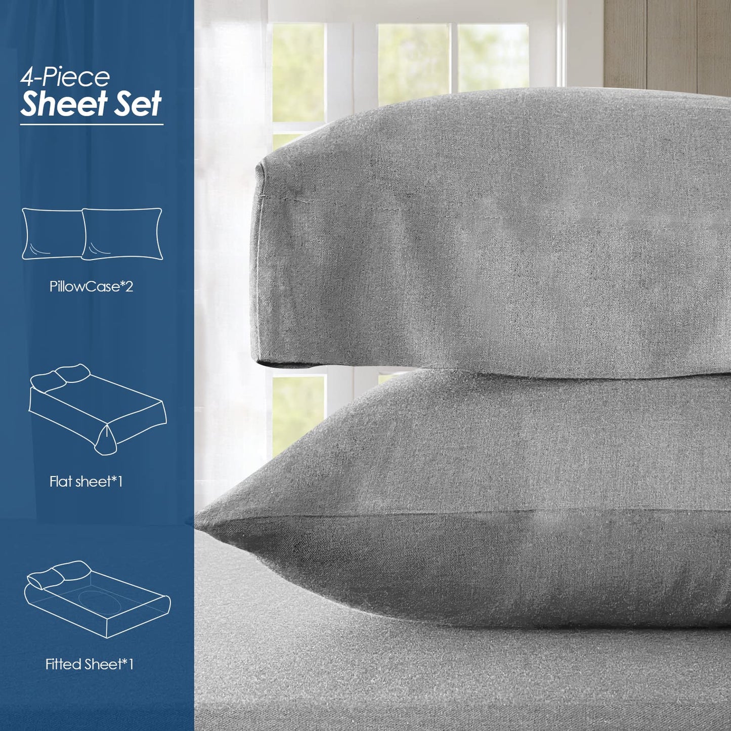 Grey Heather - Soft and Cozy Viscose Bamboo 4 Pcs Sheet Set