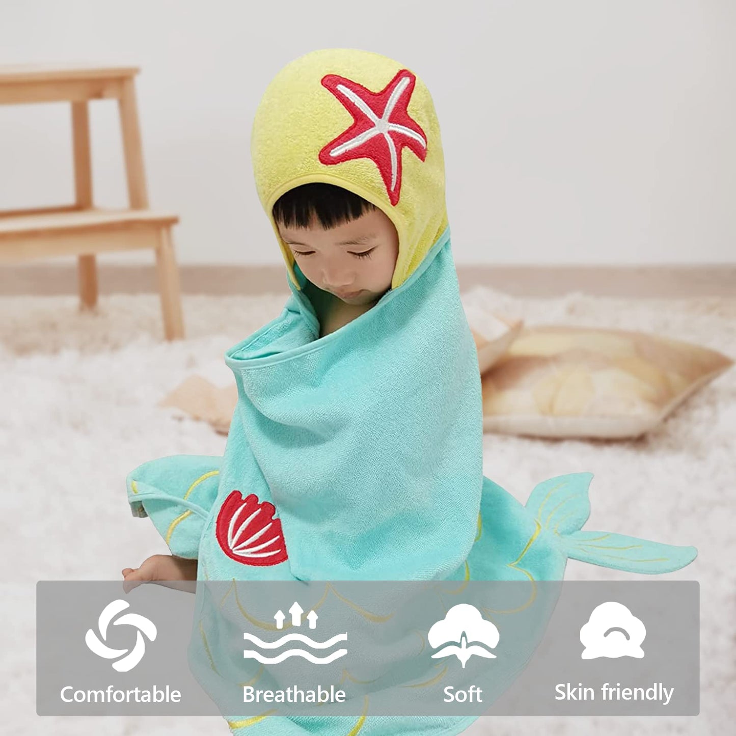 Kids Hooded Bath Towel - Blue Mermaid - Style Quarters