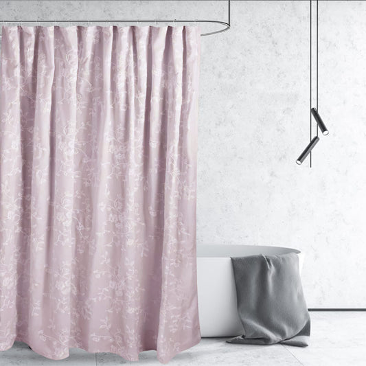 Purple Polyester Shower Curtains for Bathroom Embroidered with Crisp Flowers