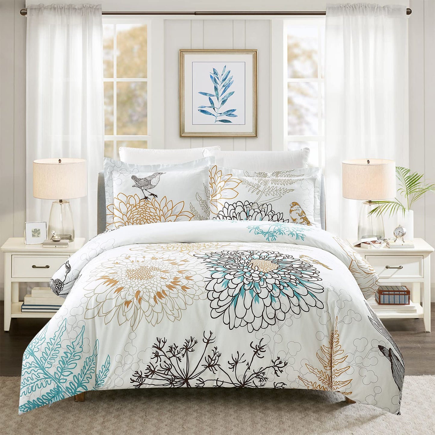 100% Cotton 3 Pieces Duvet Cover set includes 1 Duvet Cover and 2 Pillowcases