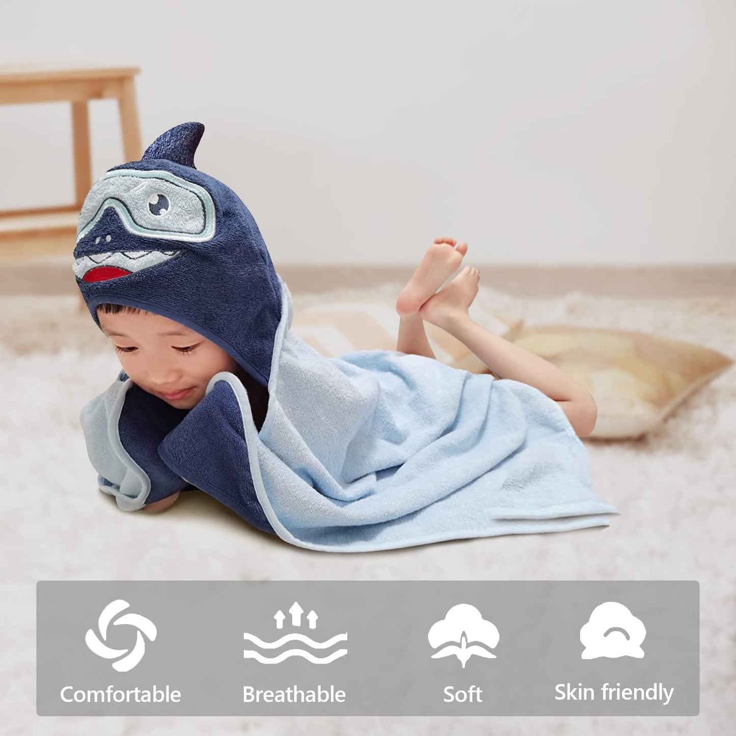Kids Hooded Bath Towel - Cartoon Baby Shark - Style Quarters