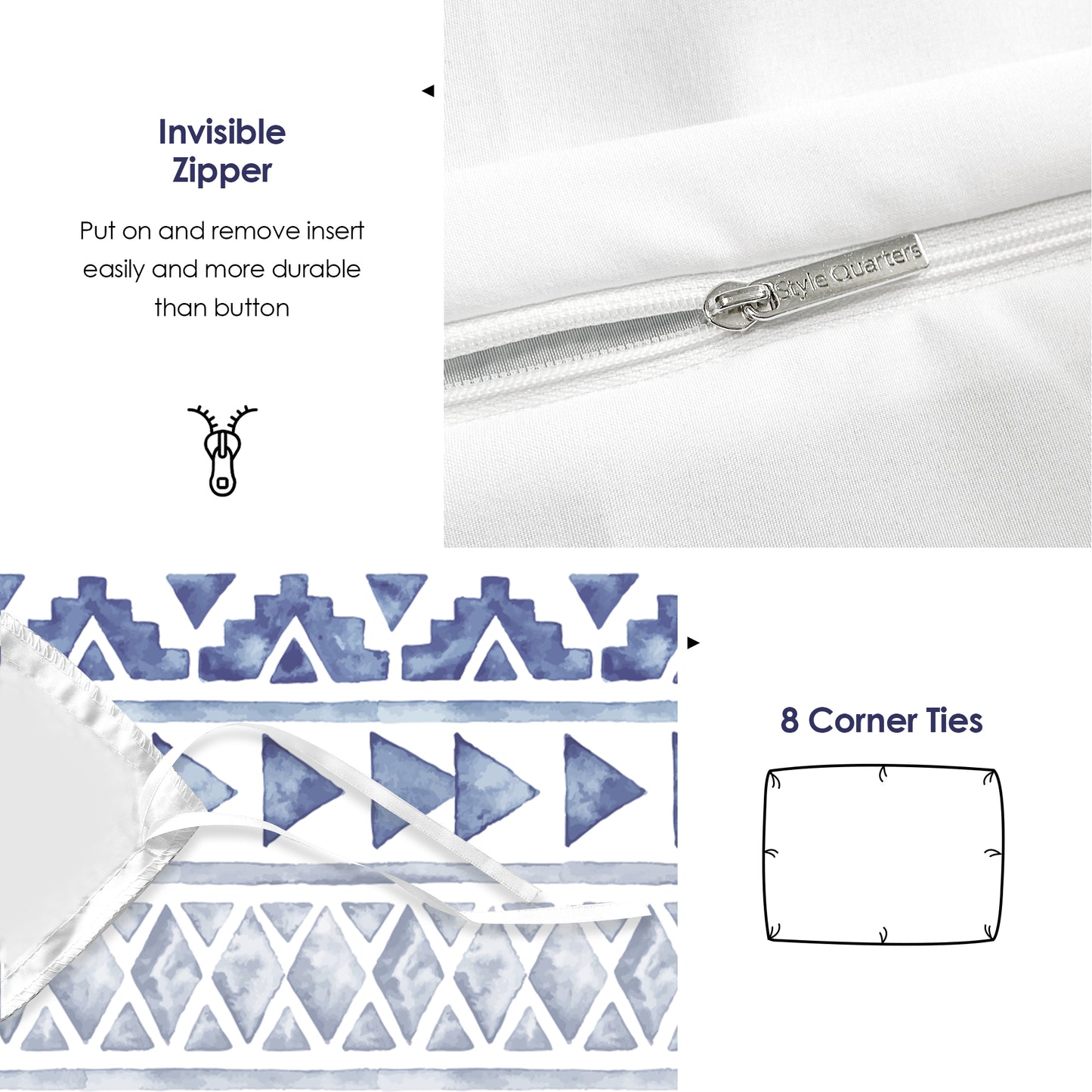 Style Quarters 3PCS Queen Size Duvet Cover 100% Mircofiber Boho Blue Duvet Cover Queen Size with 1 Duvet Cover and 2 Pillow Shams