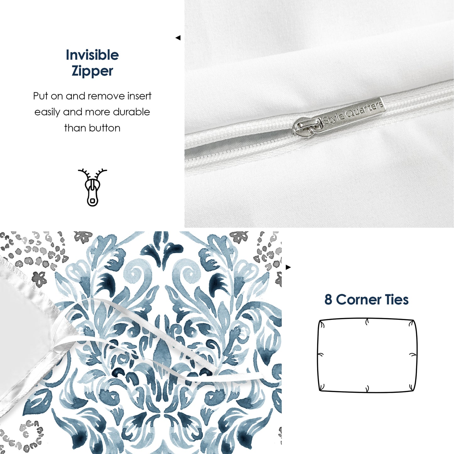 Style Quarters 3PCS Duvet Cover Queen Size 100% Polyester Luxury Duvet Covers with 1 Duvet Cover and 2 Pillow Shams