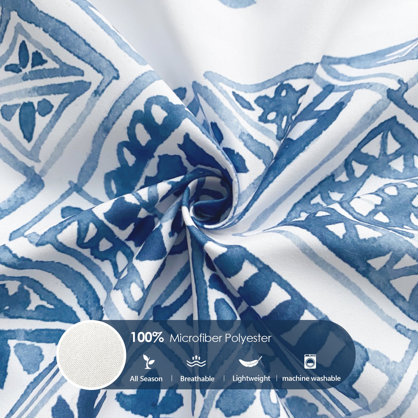 Style Quarters 3PCS Duvet Cover Queen 100% Polyester Blue Boho Queen Size Includes 1 Duvet Cover and 2Pillow Shams