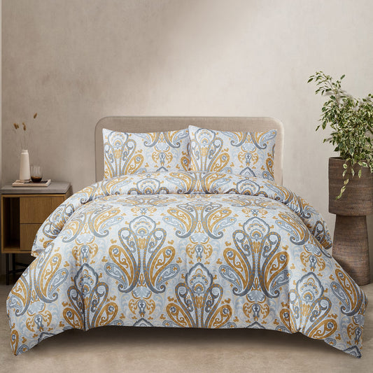 Embrace Elegance and Versatility: Introducing Our Yellow Damask Duvet Cover Set