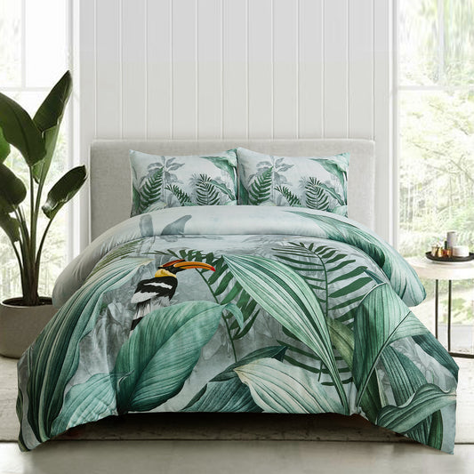 Style Quarters 3PCS Duvet Cover King Includes 1 Duvet Cover + 2 Shams Tropical rain Forest Duvet Cover King Size Buceros bicornis Bird Duvet Cover