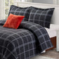 Grey Plaid 4 Pcs Comforter Set Includes 1 Comforter, 2 Pillowcases and 1 Decorative Pillow