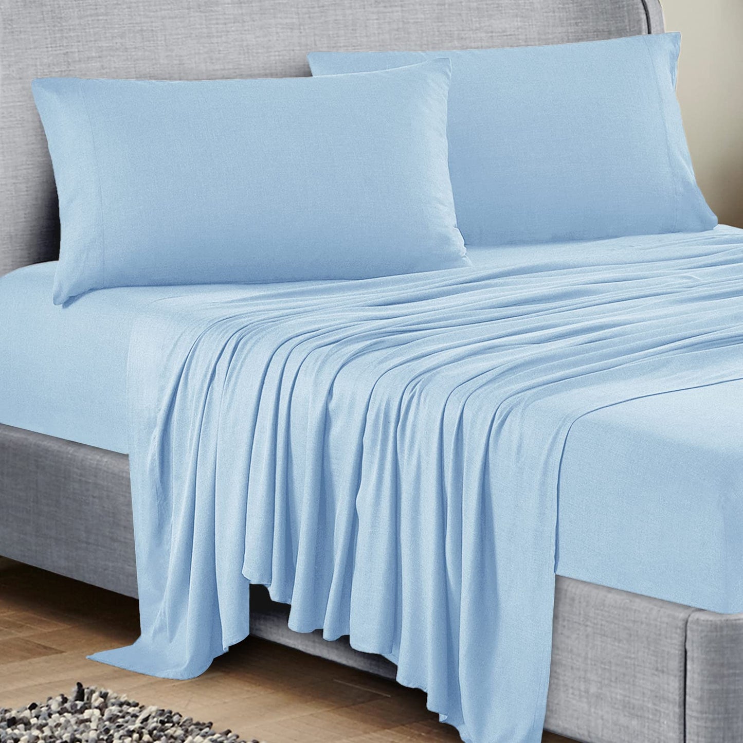 Blue Fog Heather- Soft and Cozy Viscose Bamboo 4 Pcs Sheet Set