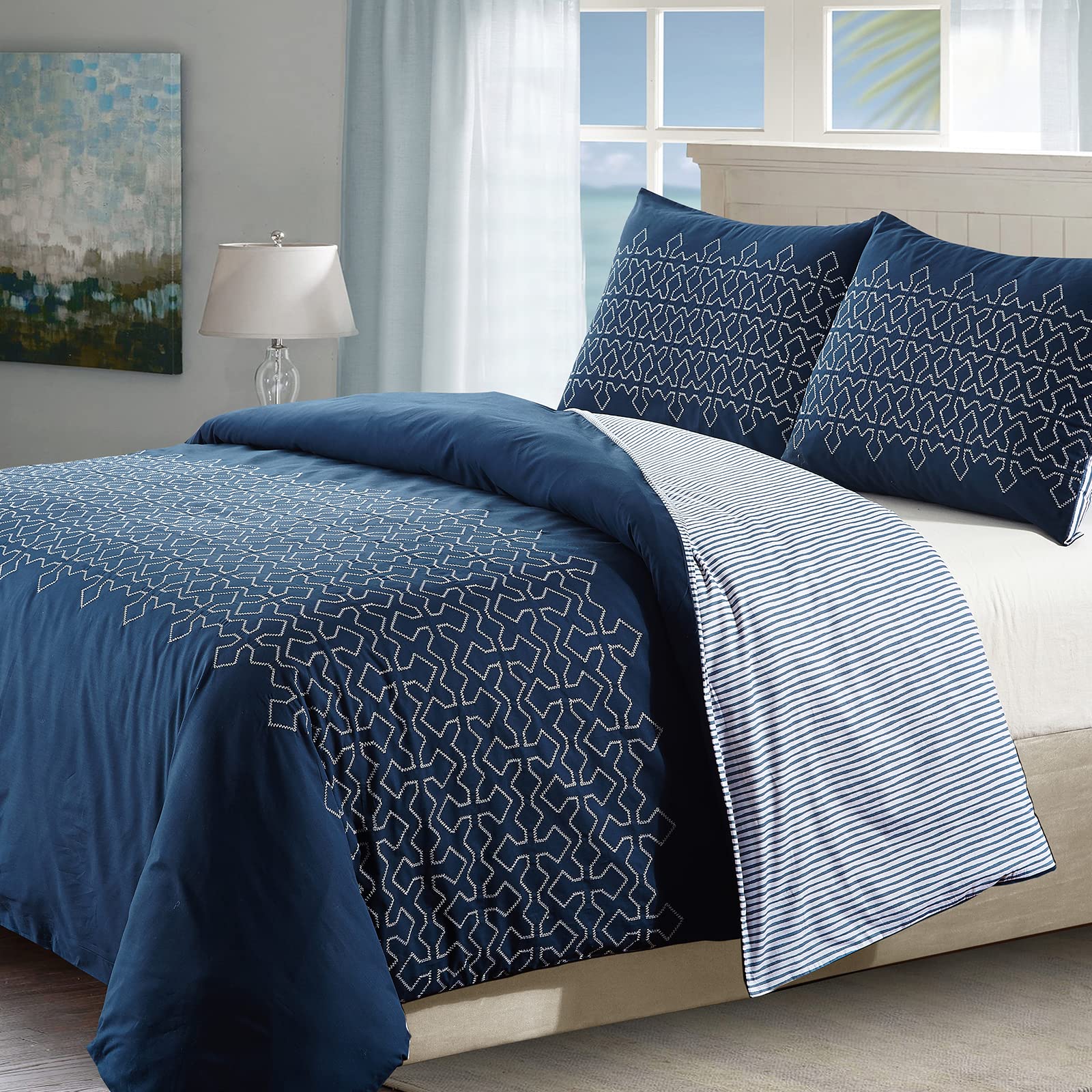 Sean John Stonewashed Blue Cotton Duvet Cover Set 3 outlet pc KING