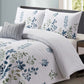 Blue Floral 4 Pcs Comforter Set Includes 1 Comforter, 2 Pillowcases and 1 Decorative Pillow