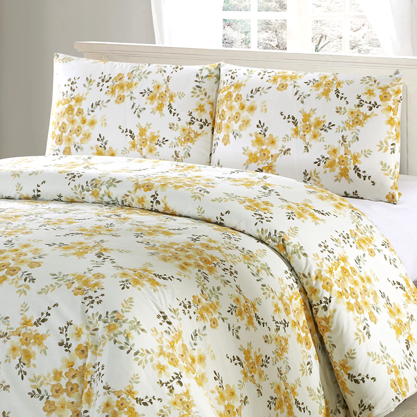 Pressed Floral Yellow 100% Cotton Duvet Cover and Pillowcase Set
