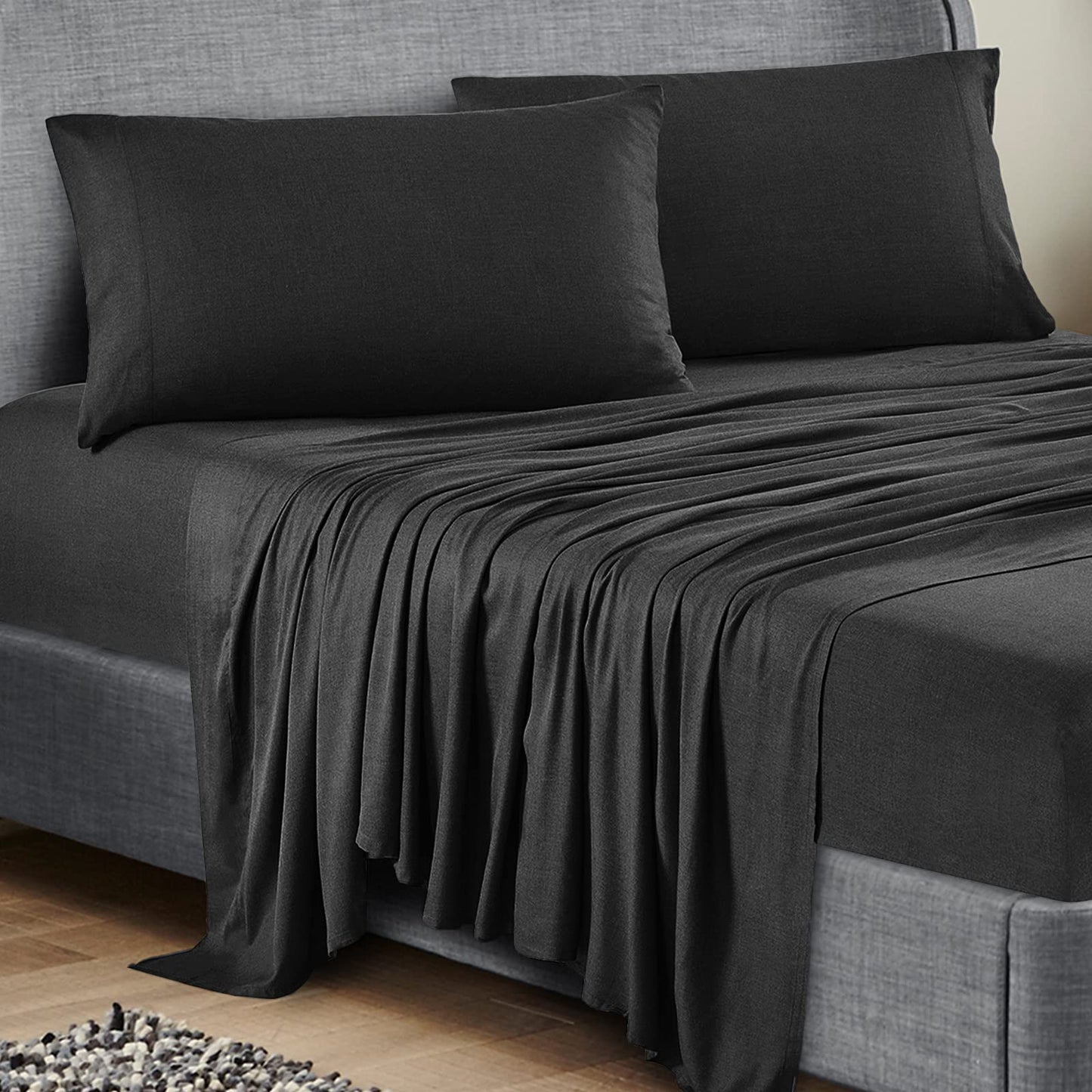 Charcoal Heather- Soft and Cozy Viscose Bamboo 4 Pcs Sheet Set