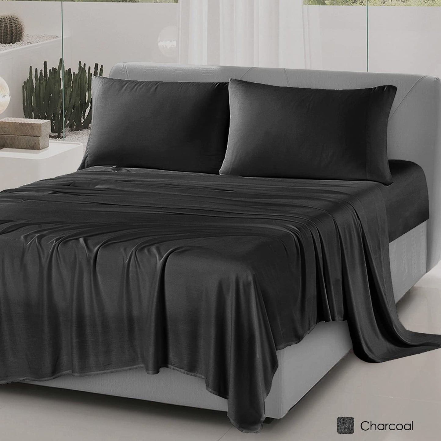 Charcoal Heather- Soft and Cozy Viscose Bamboo 4 Pcs Sheet Set