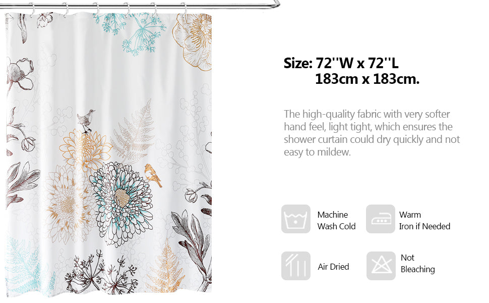 Bird Shower Curtain-White Shower Curtain Cute Shower Curtains for Bathroom Fabric Shower Curtain 72x72 Inch Shower Curtain Boho Shower Curtain Floral Shower Curtain - Style Quarters