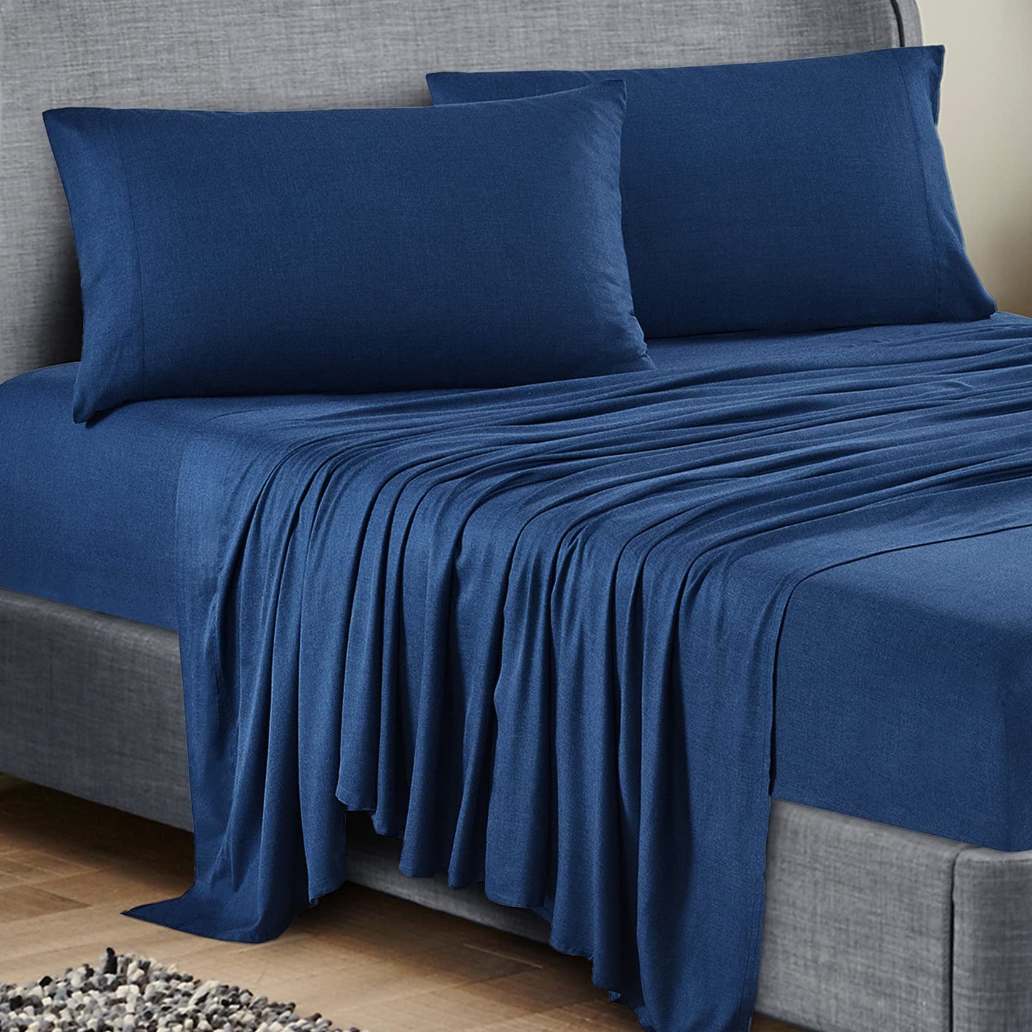 Navy Heather - Soft and Cozy Viscose Bamboo 4 Pcs Sheet Set