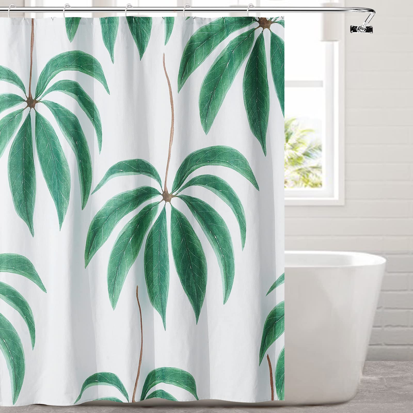 Green Shower Curtain-Beige Shower Curtain with 72x72 Inch Modern Shower Curtains for Bathroom Floral Shower Curtain Fabric Shower Curtain Colorful Shower Curtain - Style Quarters