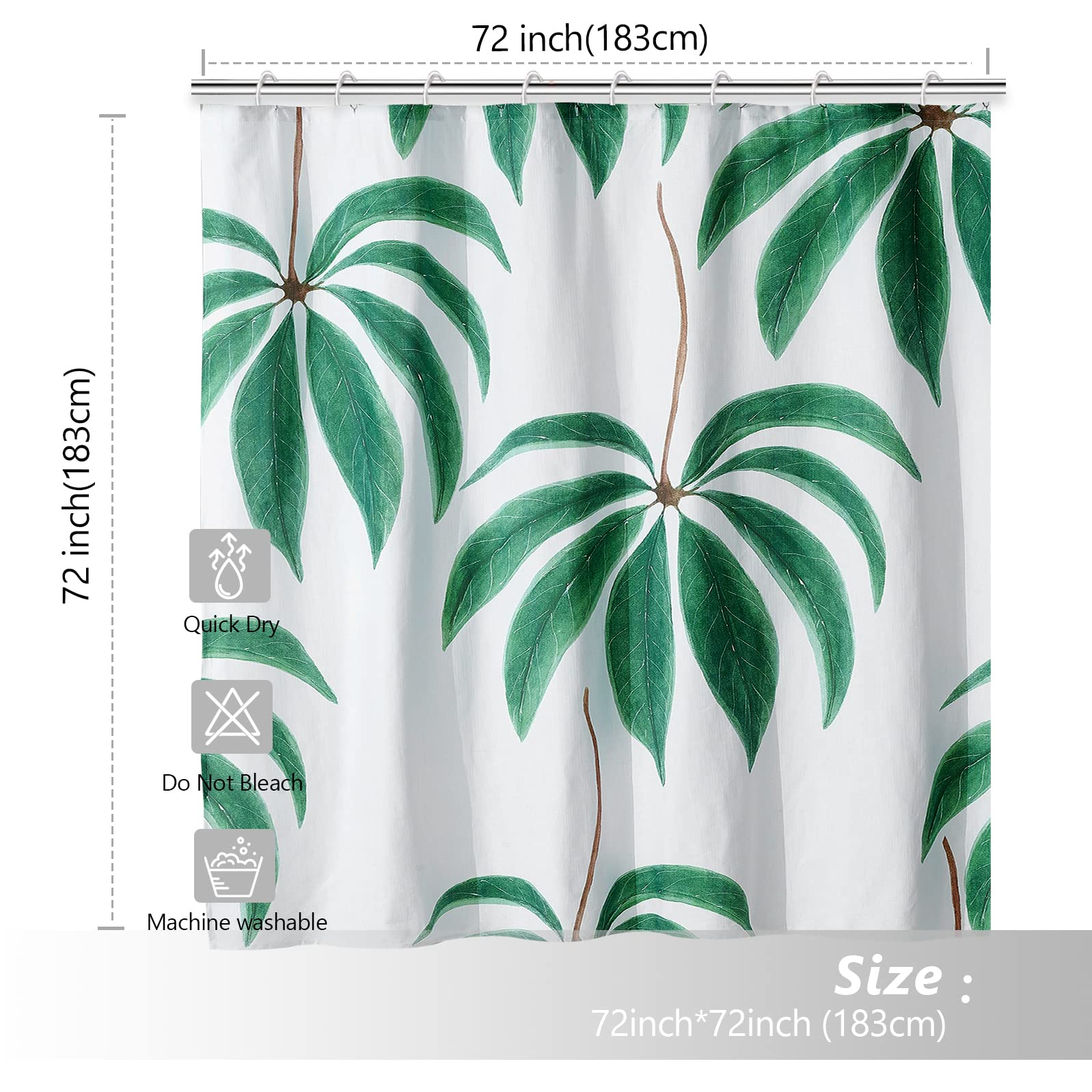 Green Shower Curtain-Beige Shower Curtain with 72x72 Inch Modern Shower Curtains for Bathroom Floral Shower Curtain Fabric Shower Curtain Colorful Shower Curtain - Style Quarters