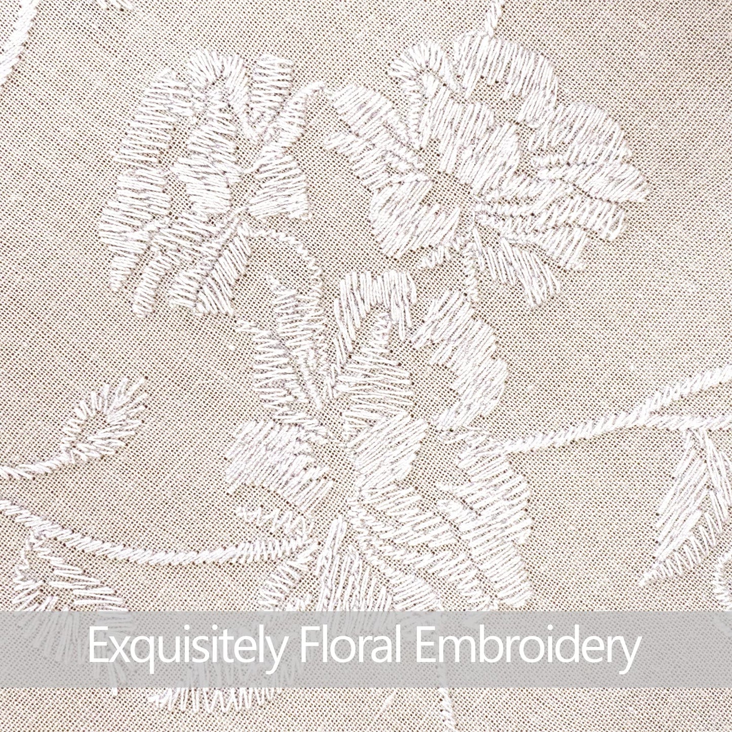 Linen Shower Curtains  for Bathroom Embroidered with Crisp Flowers