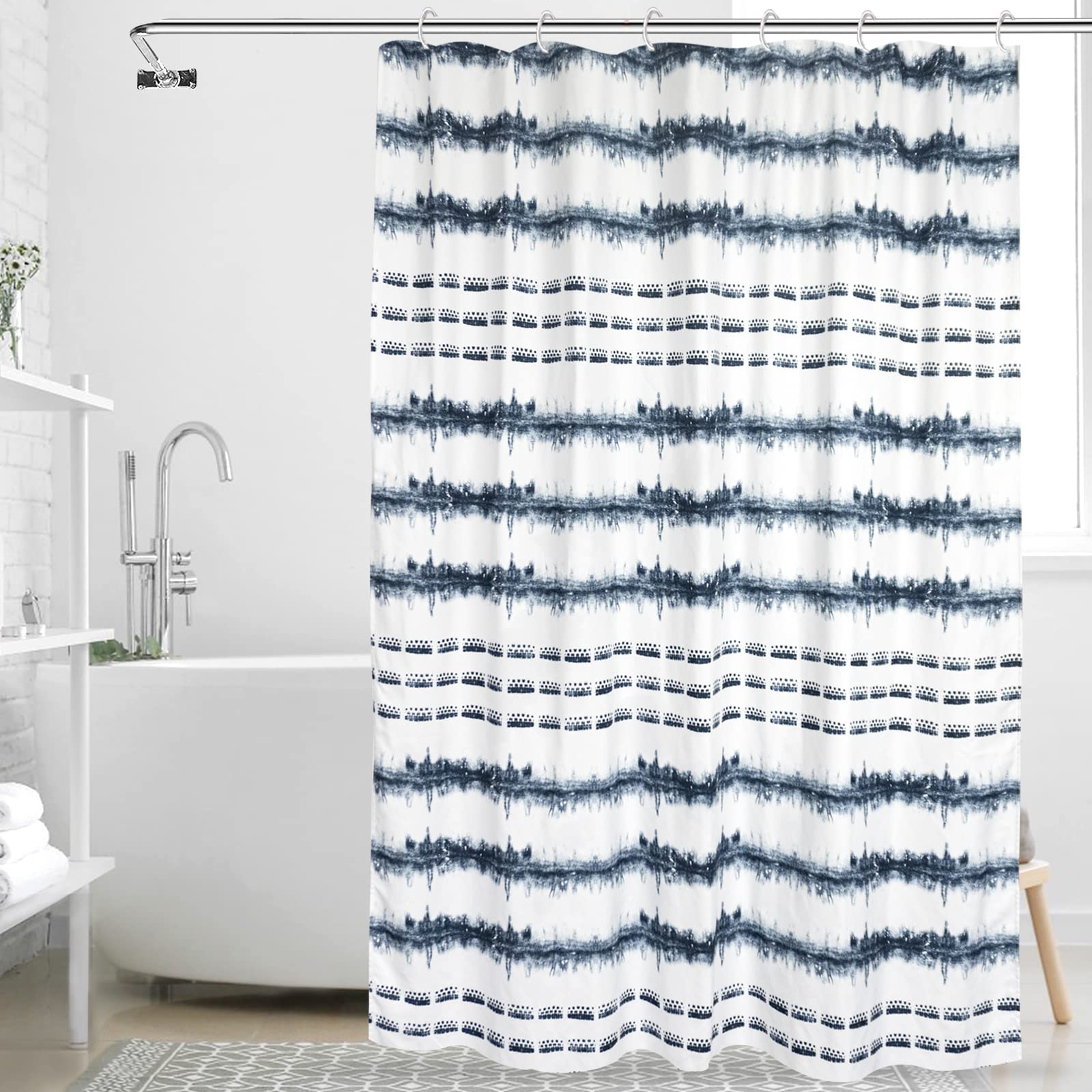 Modern Blue and White Cloth Shower Curtains for Bathroom Blue