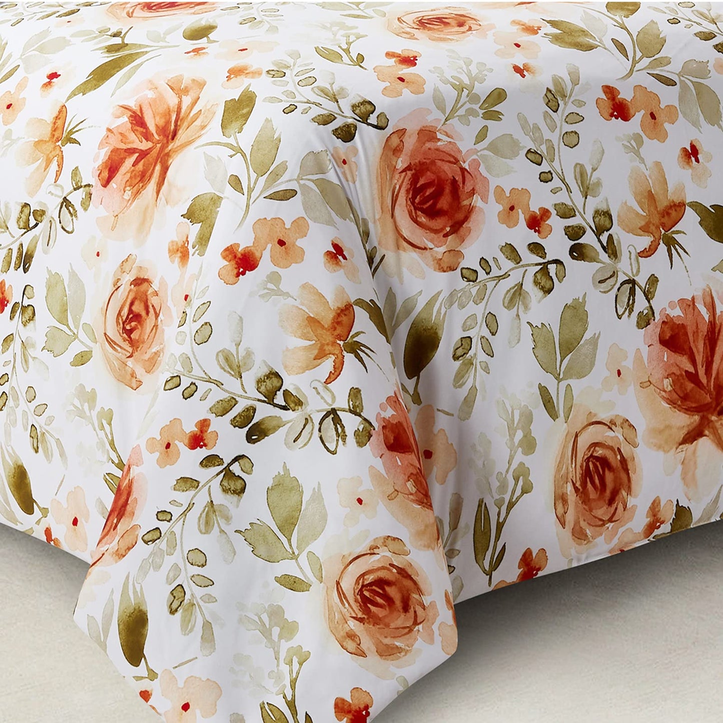 Orange Flower 4 Pcs Comforter Set Includes 1 Comforter, 2 Pillowcases and 1 Decorative Pillow