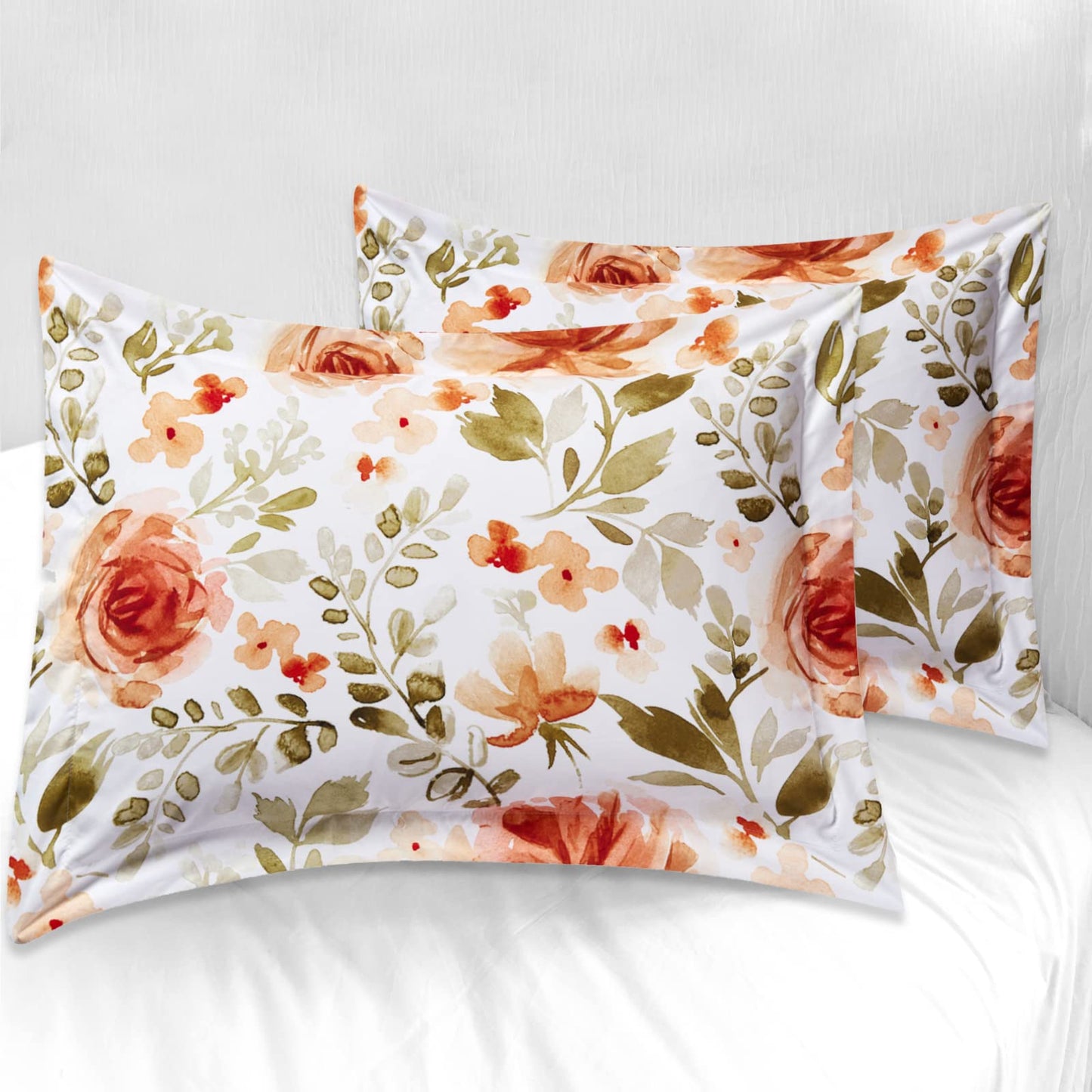 Orange Flower 4 Pcs Comforter Set Includes 1 Comforter, 2 Pillowcases and 1 Decorative Pillow