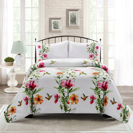 Pink Flower 3 Pieces Duvet Cover set includes 1 Duvet Cover and 2 Pillowcases