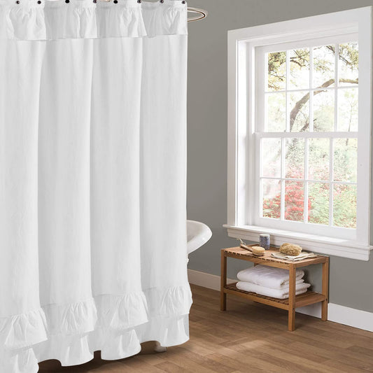 White Ruffle Shower Curtains for Bathroom