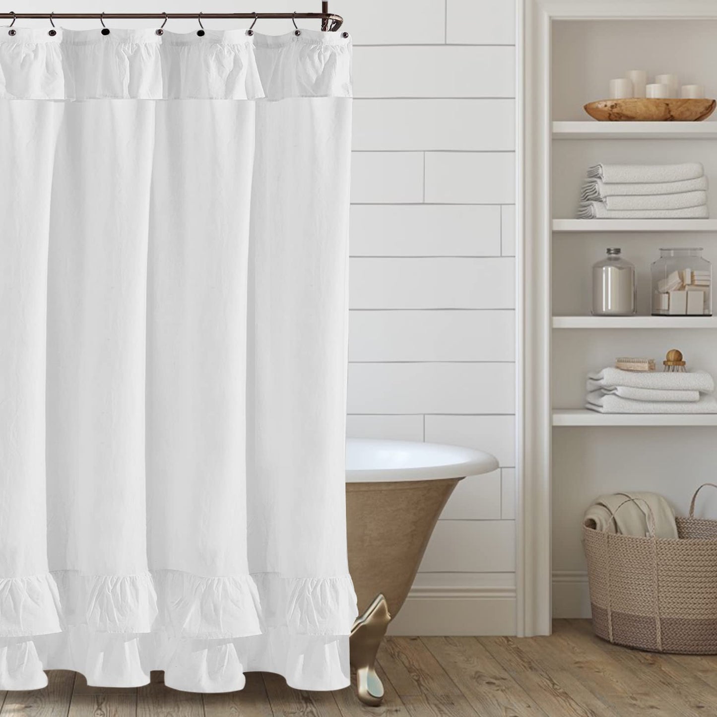 White Ruffle Shower Curtains for Bathroom