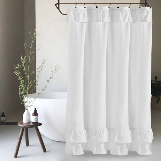 White Ruffle Shower Curtains for Bathroom